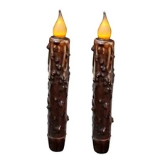  Real Wax Hand Dipped Battery Operated LED Timer Taper Candles Brown 2 Pcs