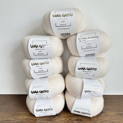 Lana Gatto VIP Lot Of 9 Eggshell #1001, 80% Extra Fine Merino 20% Cashmere Italy