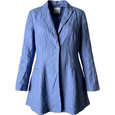 Women's JBNY Designer Fitted One Button Blue Linen Blazer Jacket Size Small