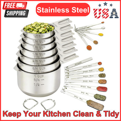 Measuring Cups and Spoons Set, 7 Stainless Steel Nesting Measuring Cups, Square