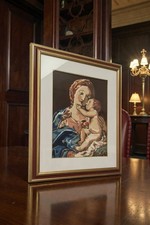 Quadro Ricamato a Mano "Madonna con Bambino" - mezzopunto, Capoletto, Capezzale