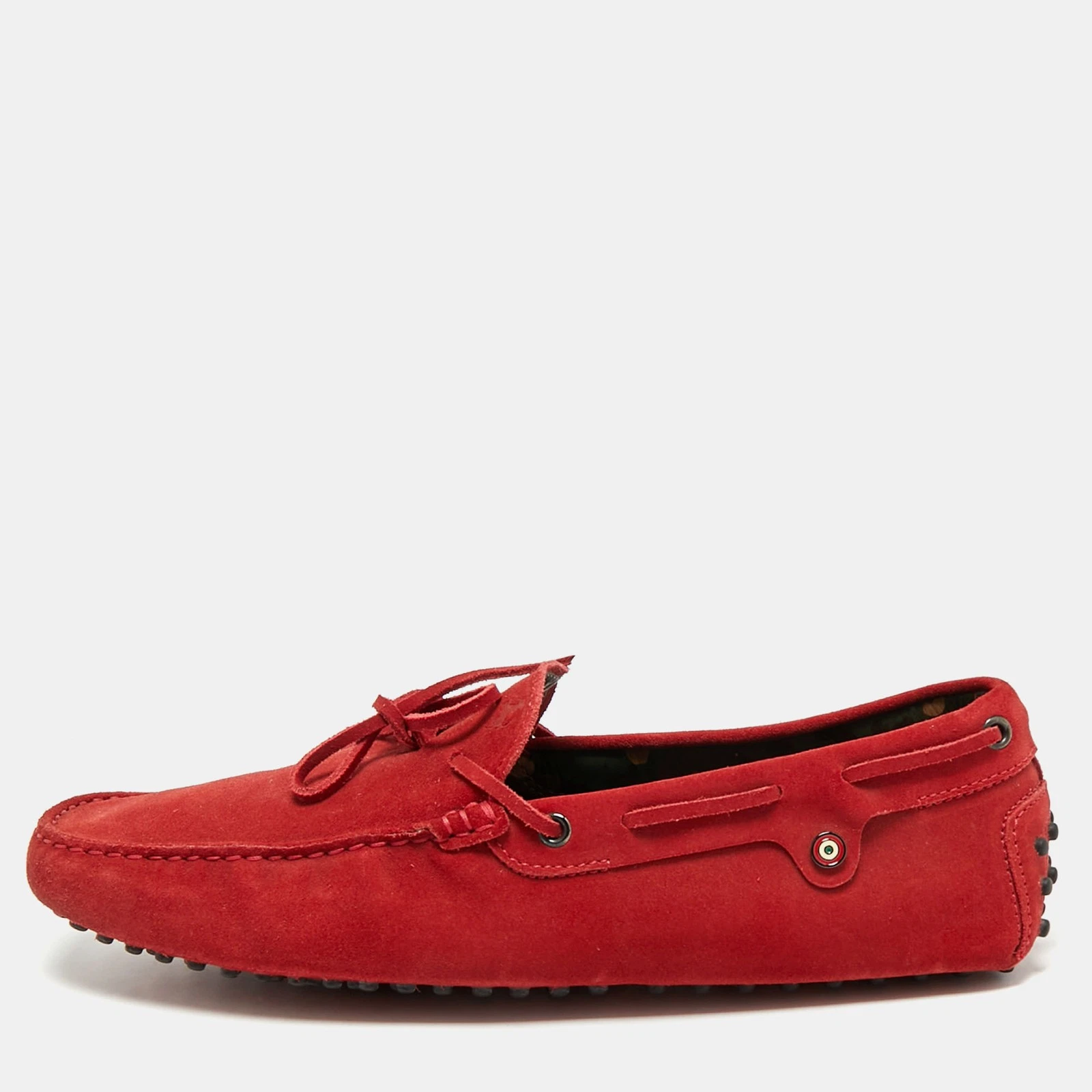 TOD’S Mocassini slip on Tod's For Ferrari in camoscio rosso con fiocco taglia 44 5