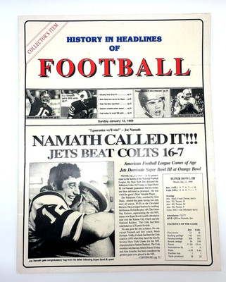  History in Headlines of Football  Large Collector s Book Super Bowl III Namath