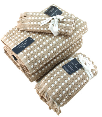 NWT BROOKS BROTHERS 6 Pcs Sand Tan / White Premium Turkish Cotton Bath Towel Set