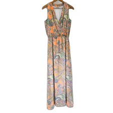 Cremieux Dress Women Size XS Orange Paisley Print Maxi Career Office Work Boho