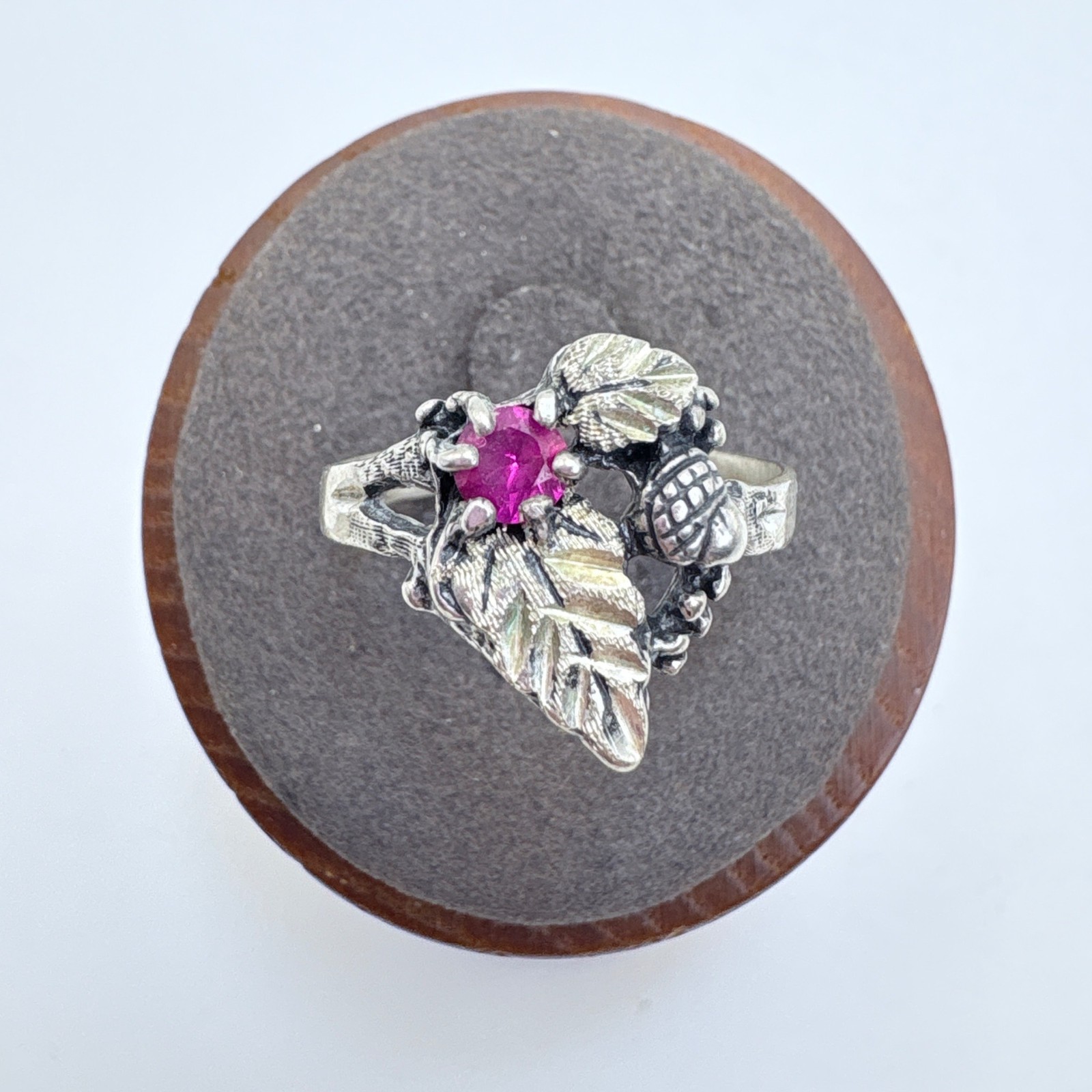 Sterling Silver 925 Ruby Prong Set Leaf Floral De… - image 1