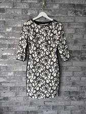 Reiss Arabella Lace Sheath Dress UK 10 Black Cream Floral Pencil Midi