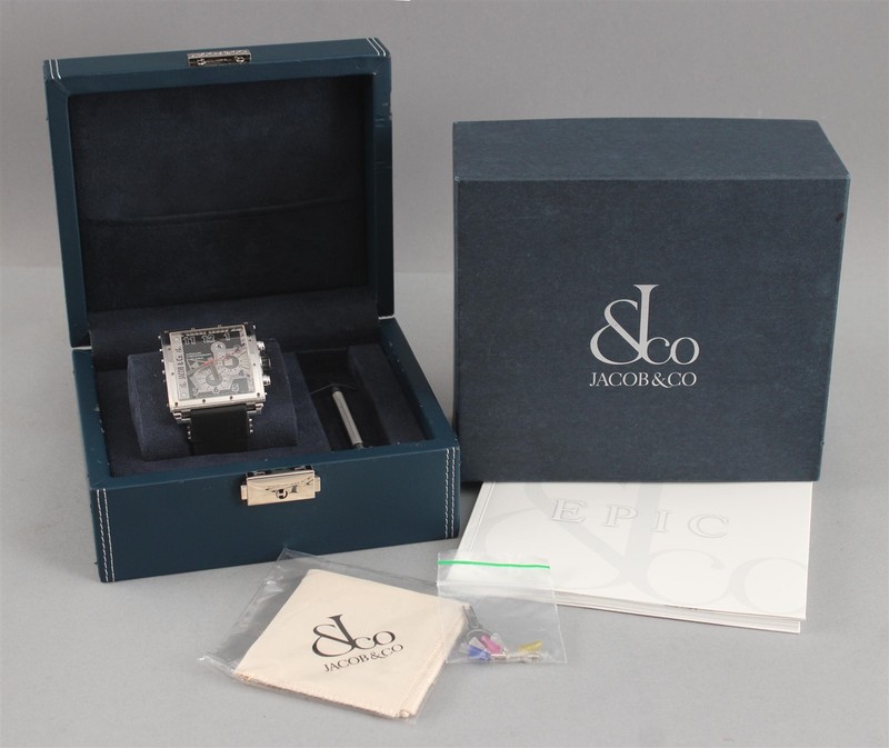 Authentic Jacob & Co. Epic I Chronograph Ltd. Ed. Exhibition Wristwatch & Boxes