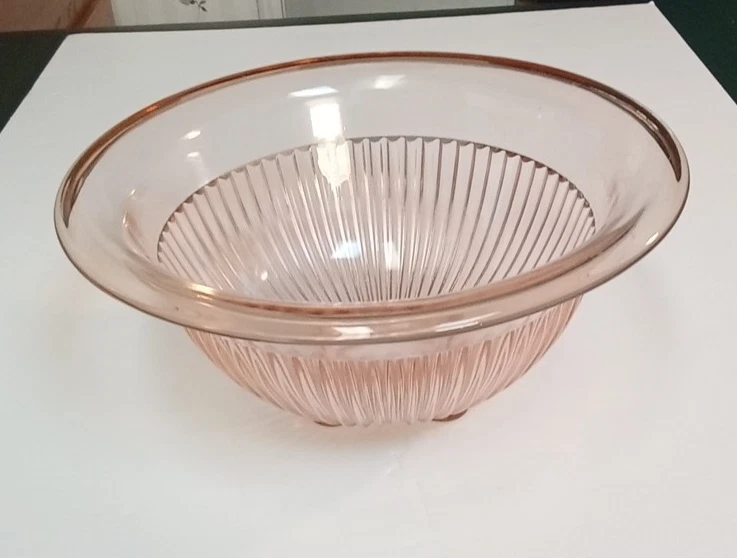 Pink Ribbed 9-1/2" Mixing Bowl Depression Glass Vintage
