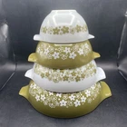 PYREX Cinderella Mixing Bowl Set of 4 Spring Blossom Green Crazy Daisy 440-1