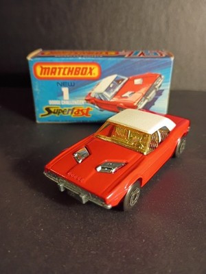 Matchbox #1 Superfast Dodge Challenger Rare Amber Windows 1975  Crisp Orig J Box