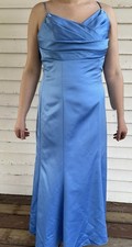 DAVID'S BRIDAL DRESS SZ 10 PROM PARTY Sweetheart Neck Maxi Open Back Blue 