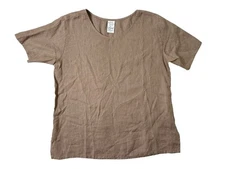 Match Point Linen Short Sleeve Top Brown Beach Artsy Lightweight Women’s Medium