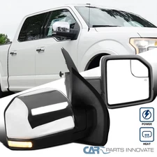 Fit Ford 2015-2020 F150 Chrome Power Heat Pair Mirrors+LED Turn Signal Lights