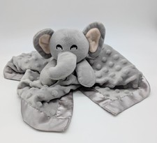 Gray Elephant Crinkle Ears Satin Back Lovey Minky Security Blanket Dots Plush