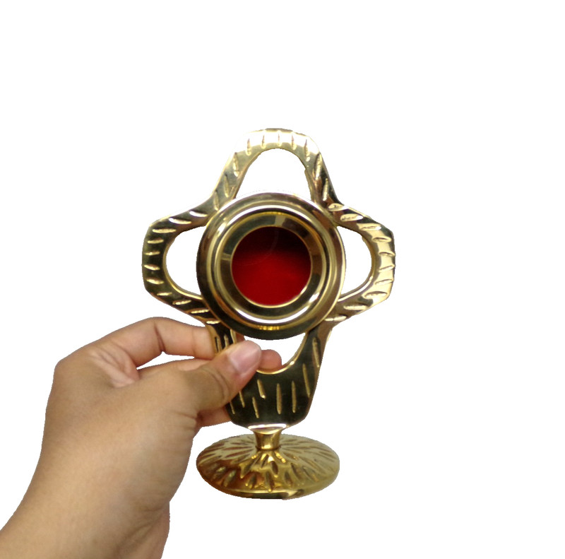 High Polish Brass Cross Shaped Monstrance Reliquary Religious Decor 6" Tall