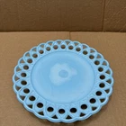 Blue Milk Glass Plate Challinor &Taylor Loopy / Scroll & Eye Lattice Slag Glass