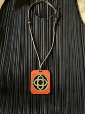 HERMES Orange Buffalo Horn Pendant Authentic Luxury Jewelry Genuine Rare