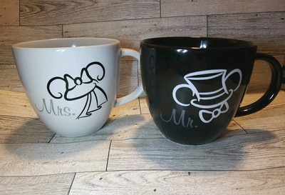 Disney Parks Mr. & Mrs. Wedding Mugs Black White Bride Groom Double Sided