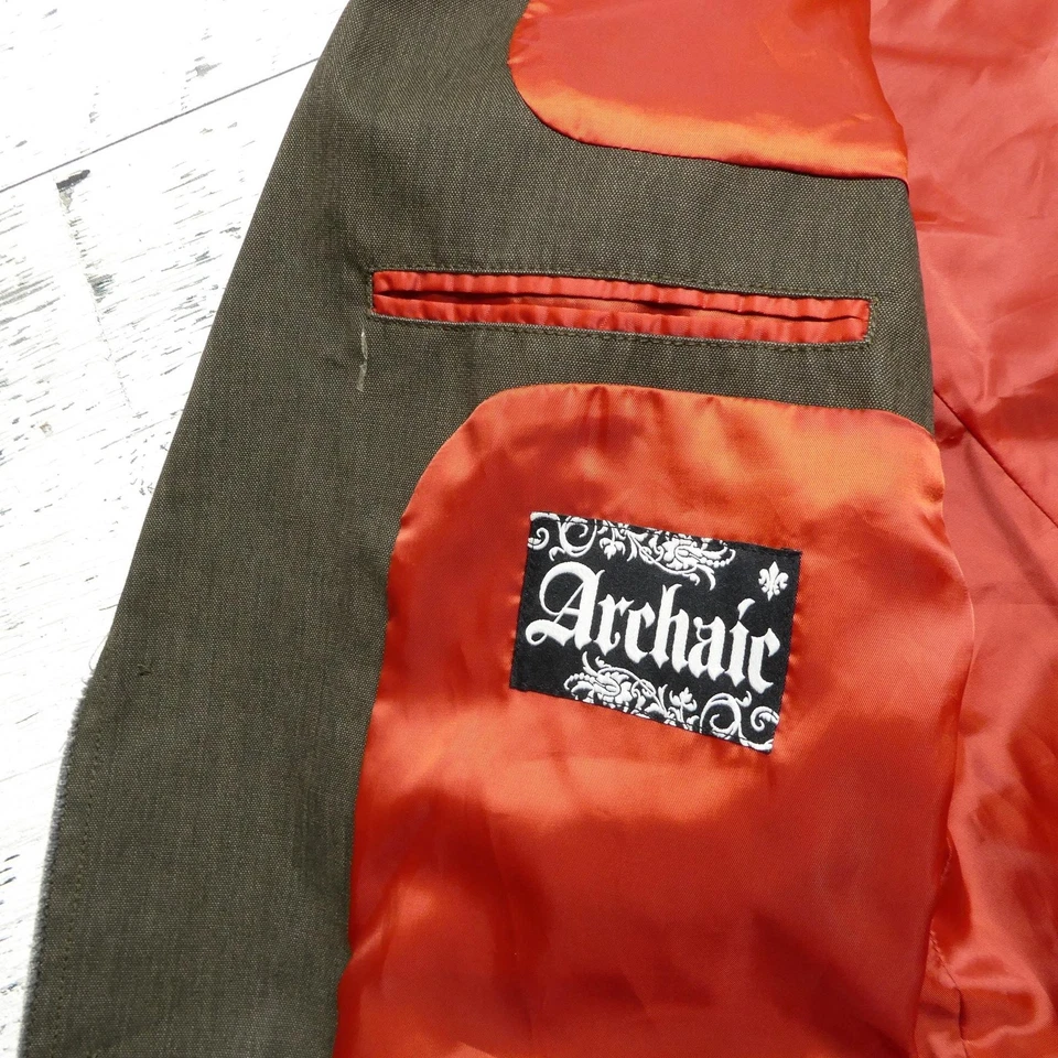 Archaic Blazer мужской большой оливковый герб назад графический две кнопки оранжевый подкладка - Изображение 4 из 4