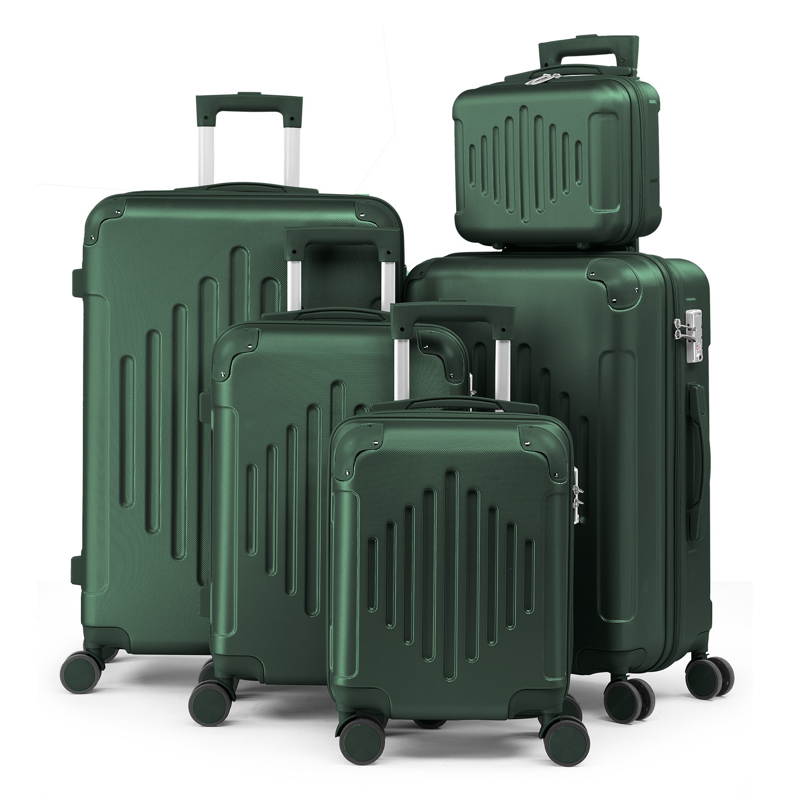Luggage Sets 5 Rolling Travel Luggage Trolley Case for Men Women Retro Green