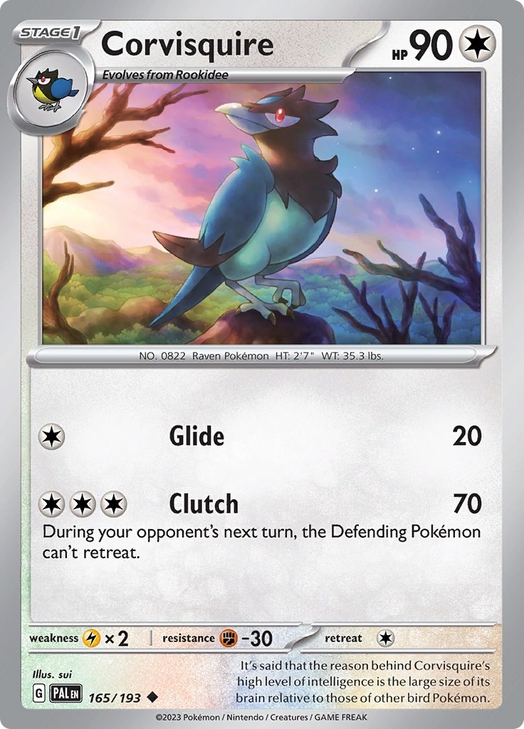 Corvisquire PAL 165/193 Pokémon SV02: Paldea Evolved Uncommon Reverse Holofoi...