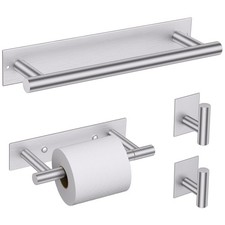 4-Piece Bathroom Hardware Set, Brushed Nickel Towel Holder Set Include Adhesi...