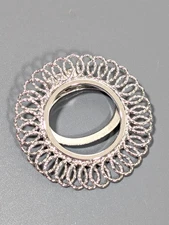 Vintage Silver Tone Filigree Round Classic Scarf Dress Clip