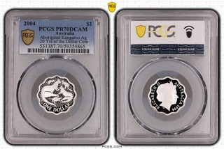 PCGS 2004 Australia $1 Aboriginal Kangaroo Ag 20 Yrs of the Dollar Coin PR70DCAM