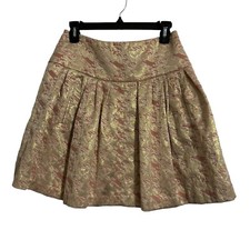 Moulinette Soeurs Anthropologie pleated pink and metallic gold lined skirt Sz 4