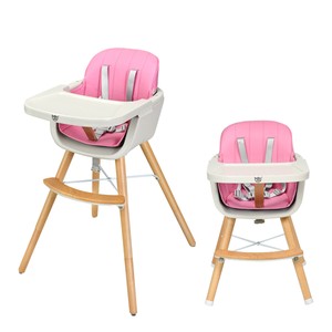 Wooden-High-Chair-Baby-Toddler-3-in-1-Convertible-Highchair-w-Cushion-Pink