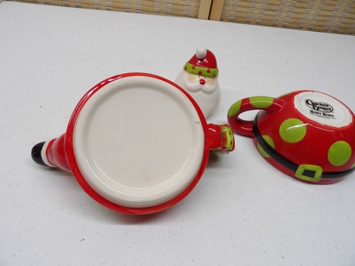 Merry Merry Cracker Barrel 3pc Ceramic Tea Pot Cup for One Set Christmas Santa - Picture 6 of 8