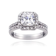 925 Sterling Silver 1 3/4ct CZ Princess Bridal Engagement Ring Set
