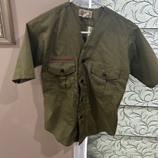 Vintage Olive Green BSA Boy Scout Short Sleeve uniform shirt V66