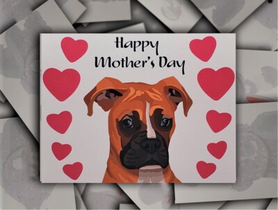 Boxer Dog Hand-Drawn Mother's Day Card with Envelope for Mom