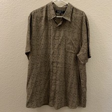 Nat Nast Shirt Mens XL Beige Button Up Bowling Camp Silk American Fit Lounge