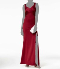 $69 Emerald Sundae Juniors Red Ruched V-Neck Crisscross Scuba Gown Dress Size M