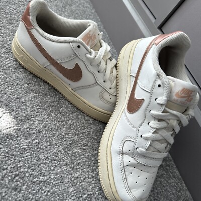 Nike Air Force 1 Trainers UK 4 White Leather Rose Gold AF Low 07 Women's | eBay UK