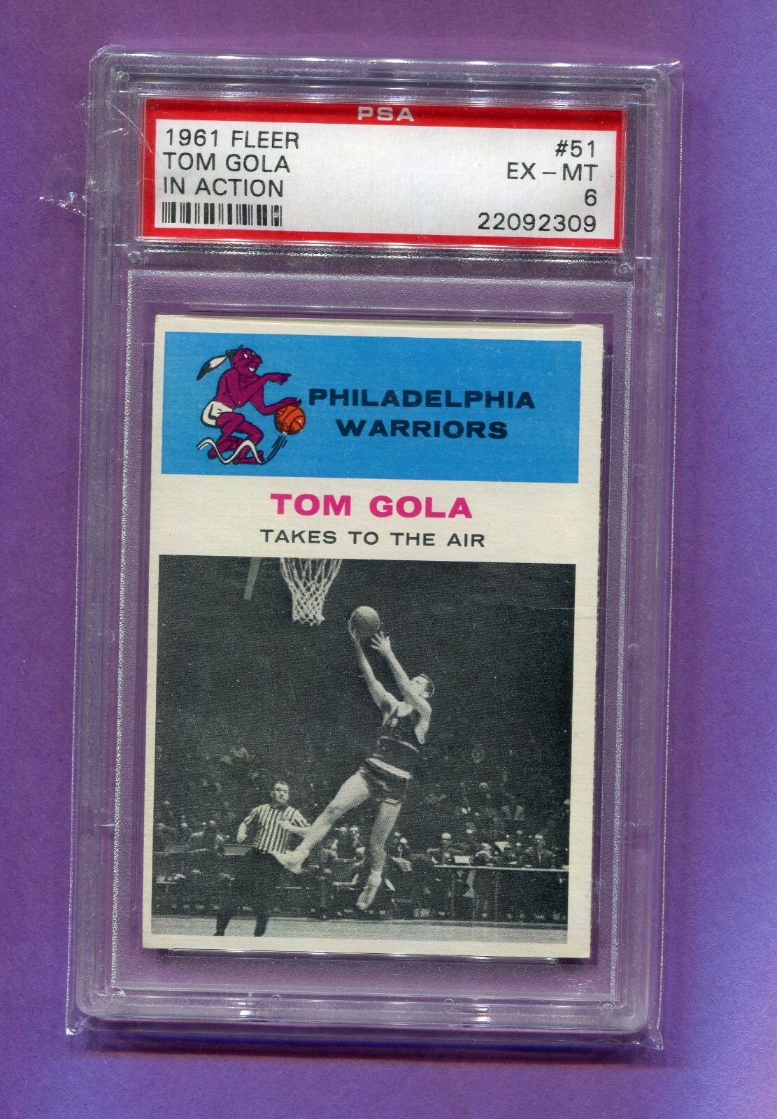 TOM GOLA PHILADELPHIA WARRIORS 1961 FLEER BASKETBALL CARD #51 PSA 6