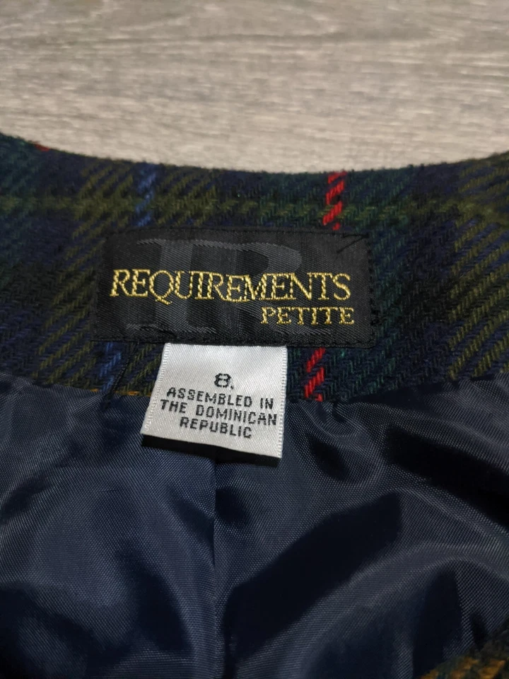 Chaqueta Requisitos Adulto Pequeña Talla 8 Blazer Corto a Cuadros Retro Mujer De Colección Foto 3 de 4