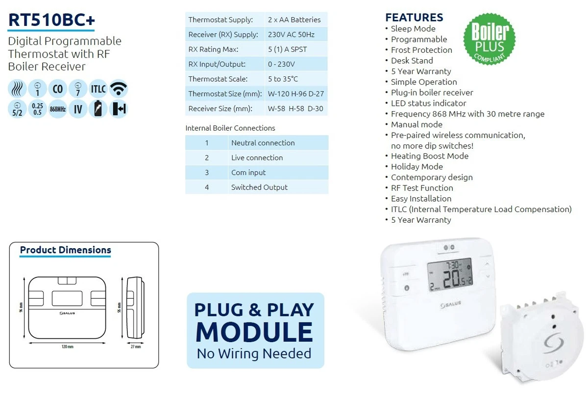 Salus RT510BC+ Baxi Boiler Plus Wireless Room Thermostat Stat Programmable  | eBay