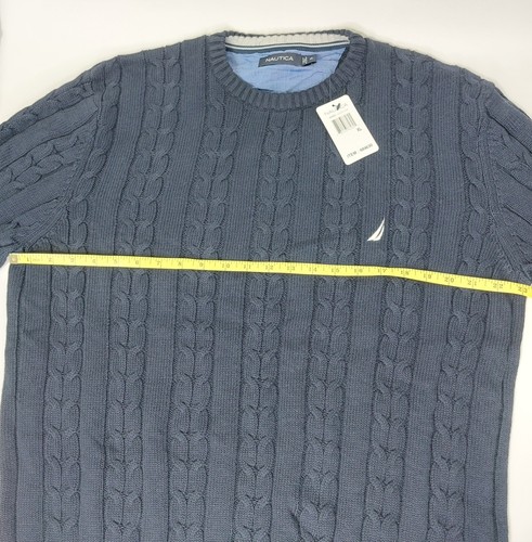Nautica Mens XL Long Sleeve Crewneck Sweater Navy Blue Solid Cable Knit Style - Picture 5 of 8