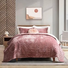 RECYCO Luxury Velvet Quilt Set Full FULL/QUEEN 88"x92" , Dusty Mauve Pink