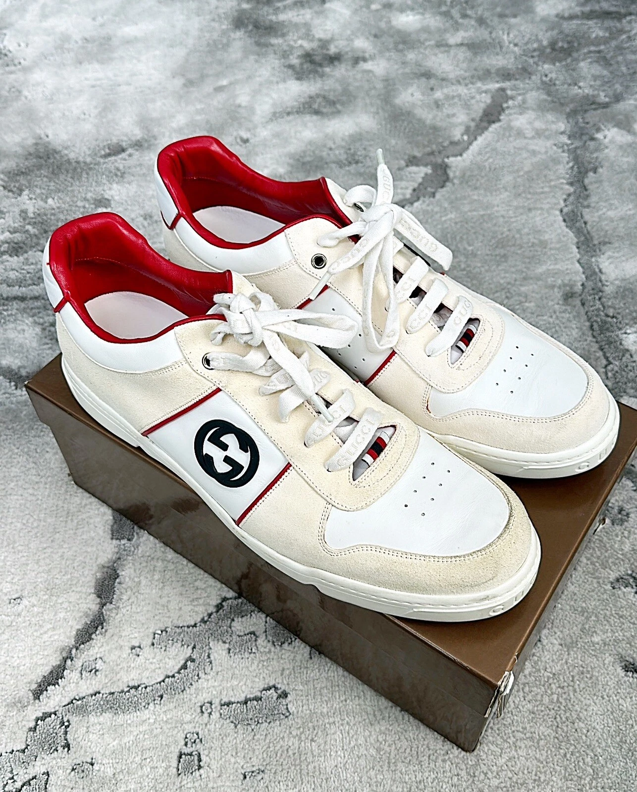 Baskets crème homme authentique Gucci imbriquées G US13,5 EU47 UK13