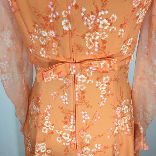 Vintage 60s 70s Peach Floral Empire Waist Maxi Dress, Hostess, 38 bust, 28 waist - Picture 9 of 11