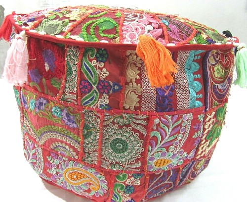 Khambadiya Floral Patchwork Round Bean Bag Pouf Ottoman Pouffe Cover Seat Stool - Picture 51 of 90