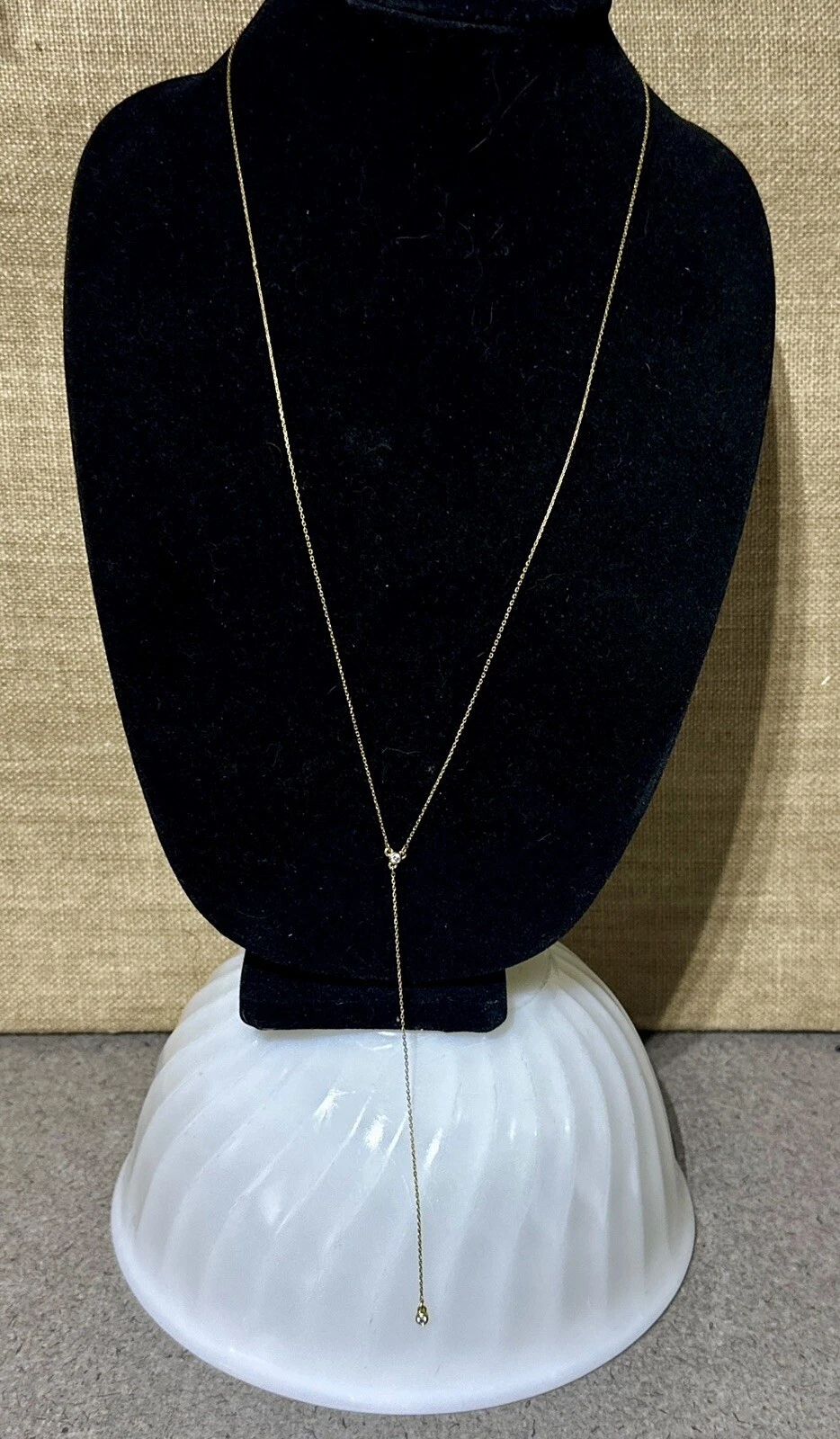 VETEMENTS Dainty Double Bezel Set Rhinestone Y Drop Lariat G Tone Chain 26" Necklace