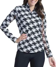 NWT IBKUL KIMBERLY BLACK WHITE Long Sleeve Mock Golf Shirt XS S M L XL XXL