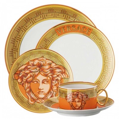 Versace Rosenthal Medusa Amplified Orange Coin 5 Piece Place Setting,Dinnerware
