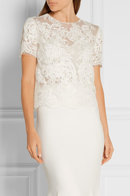 Nuevo marchesa Adornado Bordado Perlas Encaje Tul Top Blanco Blusa